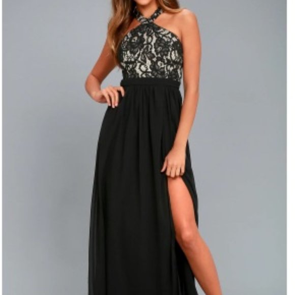 LULU'S NWT - Unforgettable Evening Black Lace Maxi Dress - Picture 1 of 4